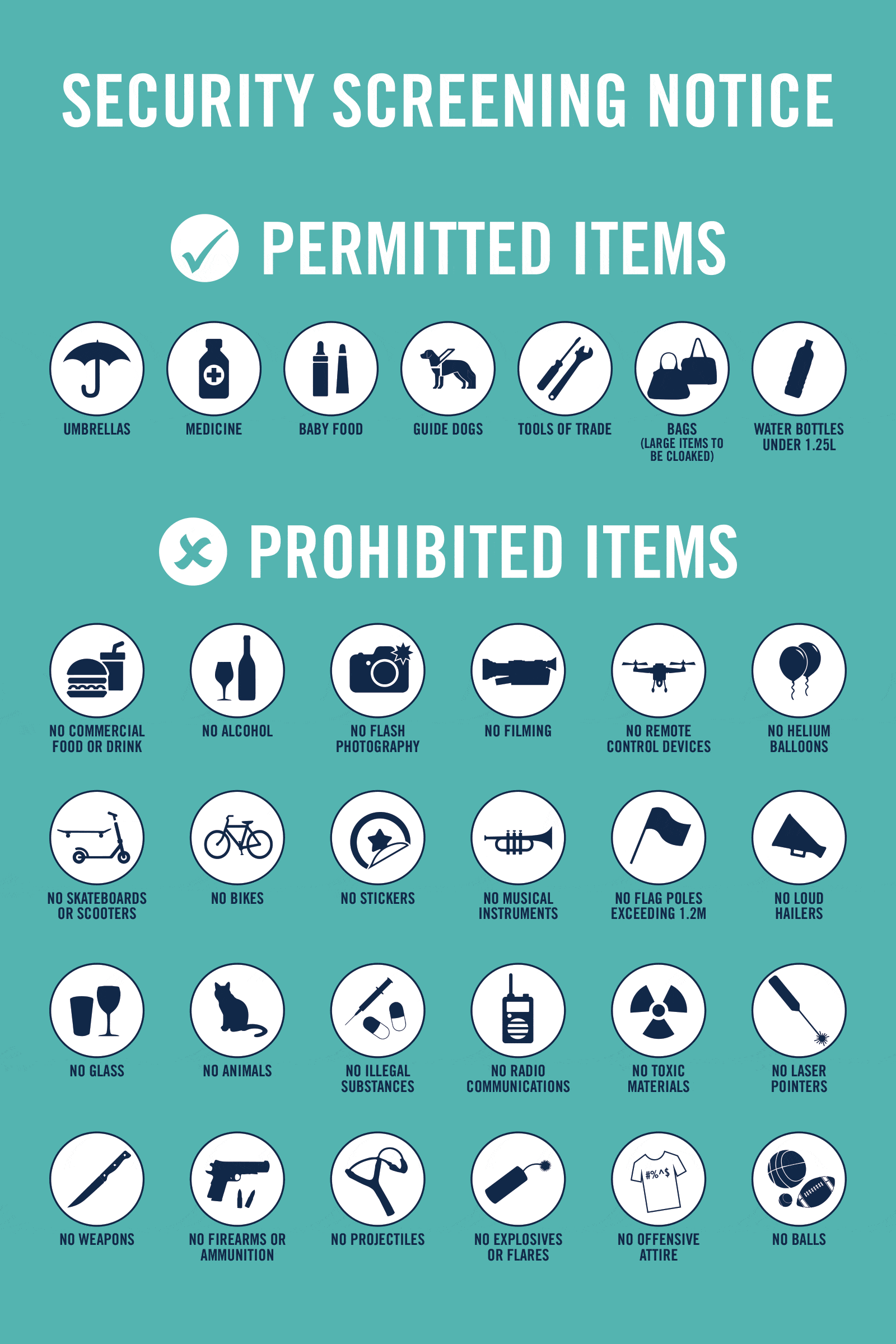 Prohibited Items Nissan Arena Home Of The Queensland Firebirds And Usa