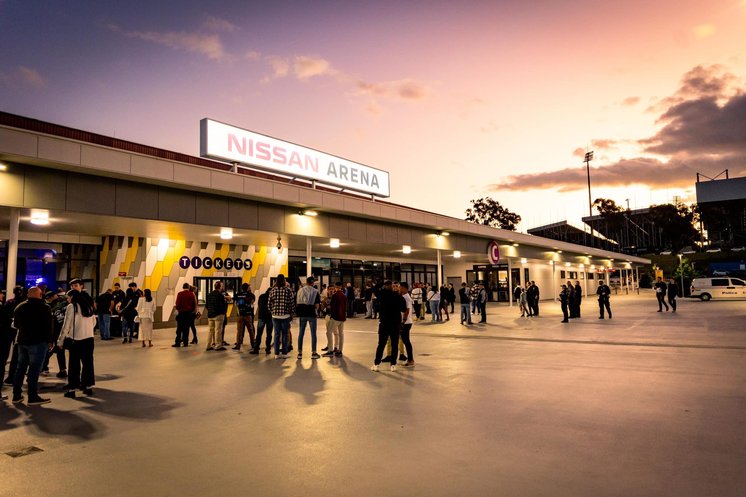 Nissan Arena at sunset